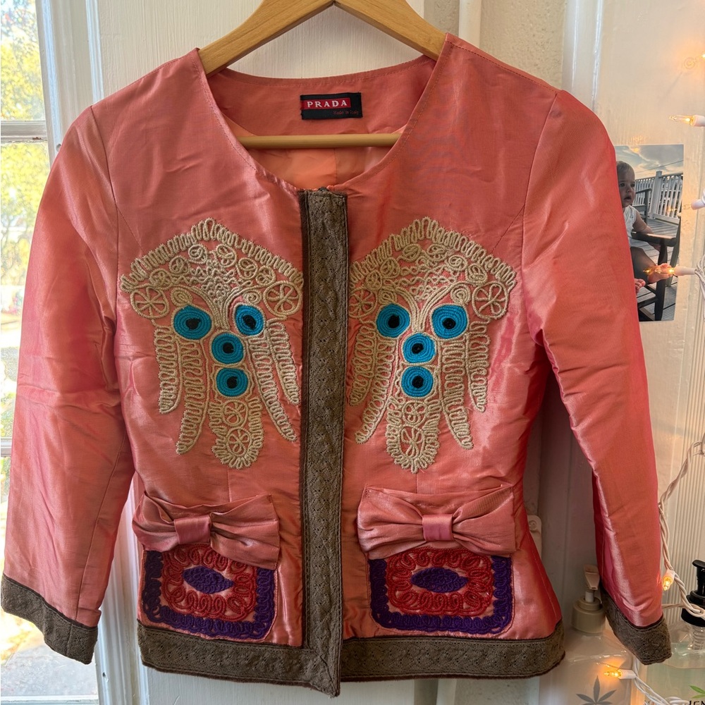 Prada Embroidered Jacket with hamsa and evil eye